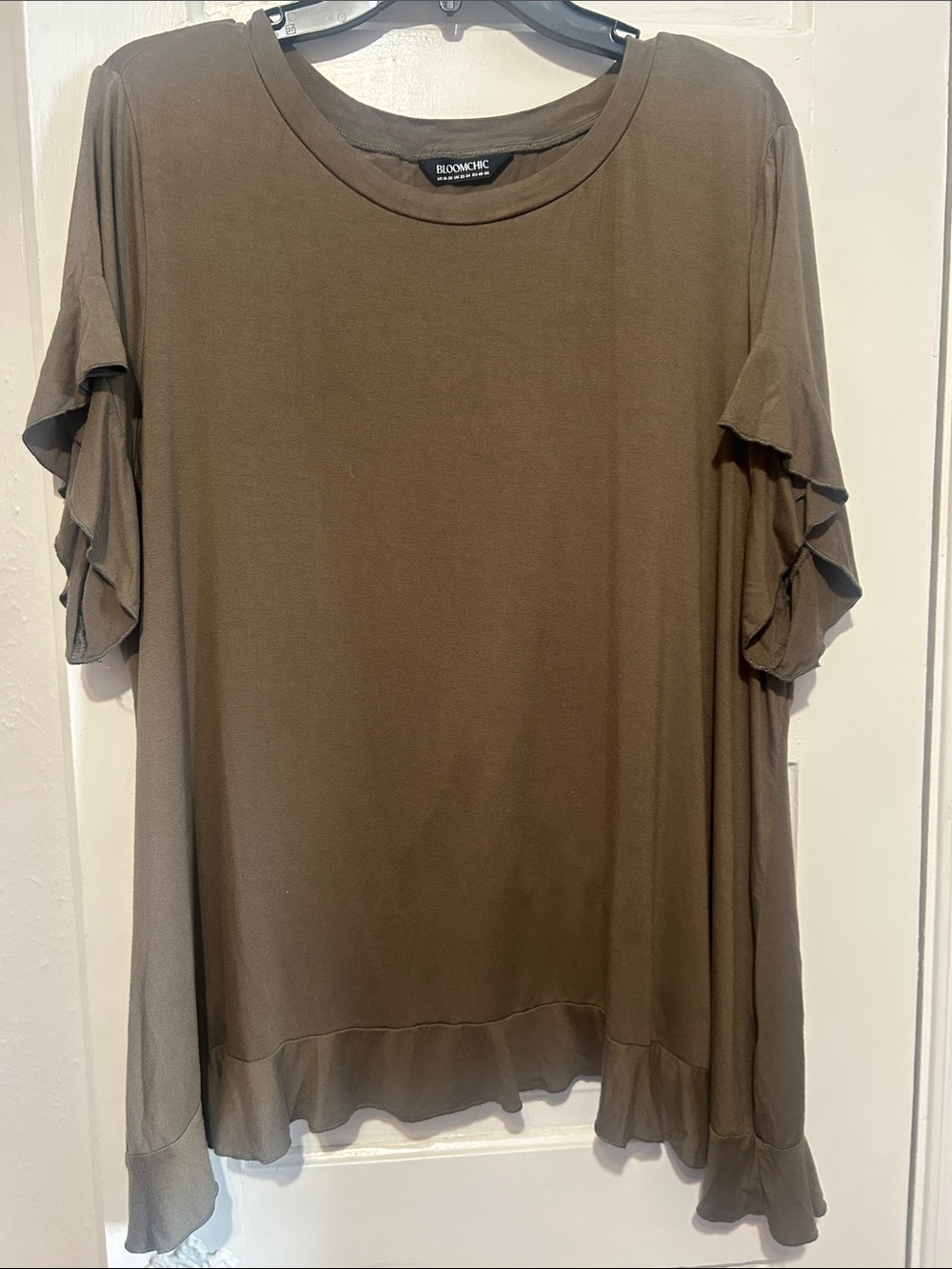 BloomChic Olive Ruffle Sleeve Short-Sleeve Top
